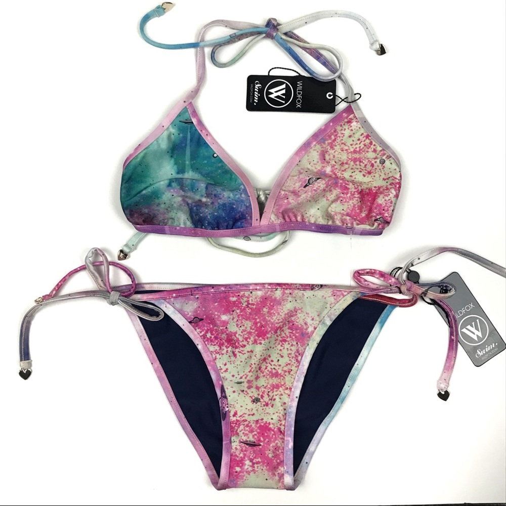 Wildfox Space Cadet Alien Spaceship Reversible Swim Bikini Lg Top Medium Bottom